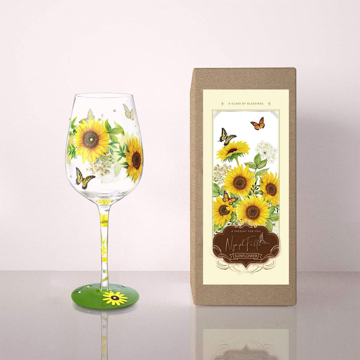 Hand-painted Sunflower Wine Glass
