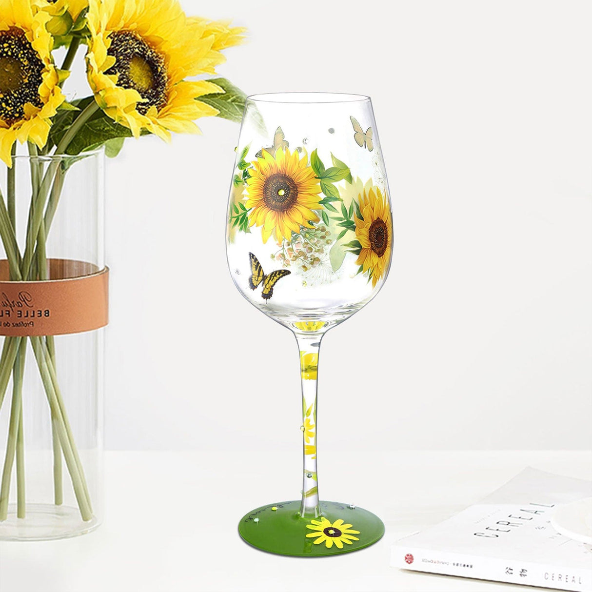 Hand-painted Sunflower Wine Glass