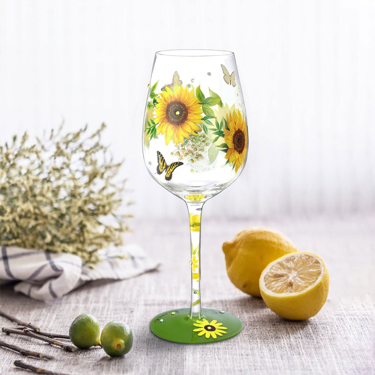 Hand-painted Sunflower Wine Glass