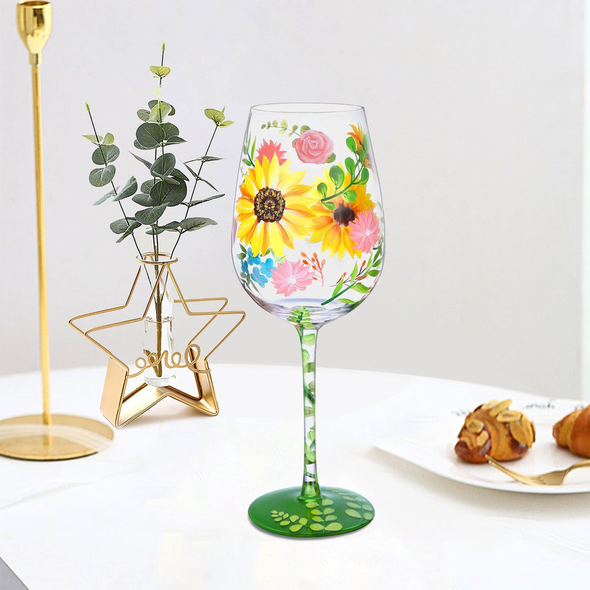 Hand-painted Watercolor Flowers Wine Glass