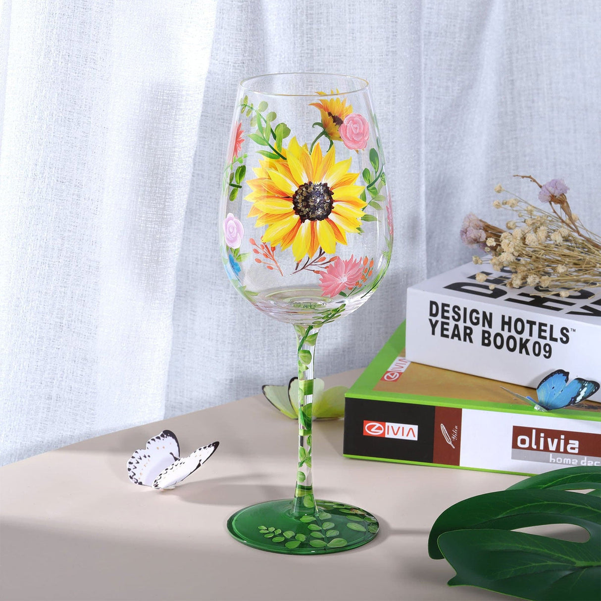 Hand-painted Watercolor Flowers Wine Glass