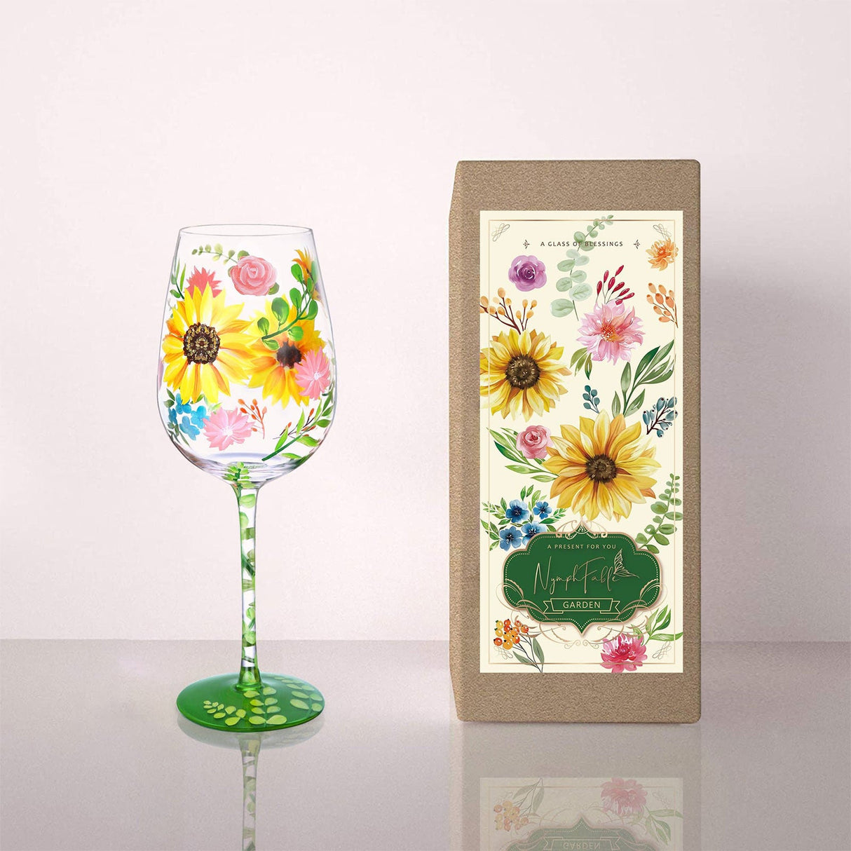 Hand-painted Watercolor Flowers Wine Glass