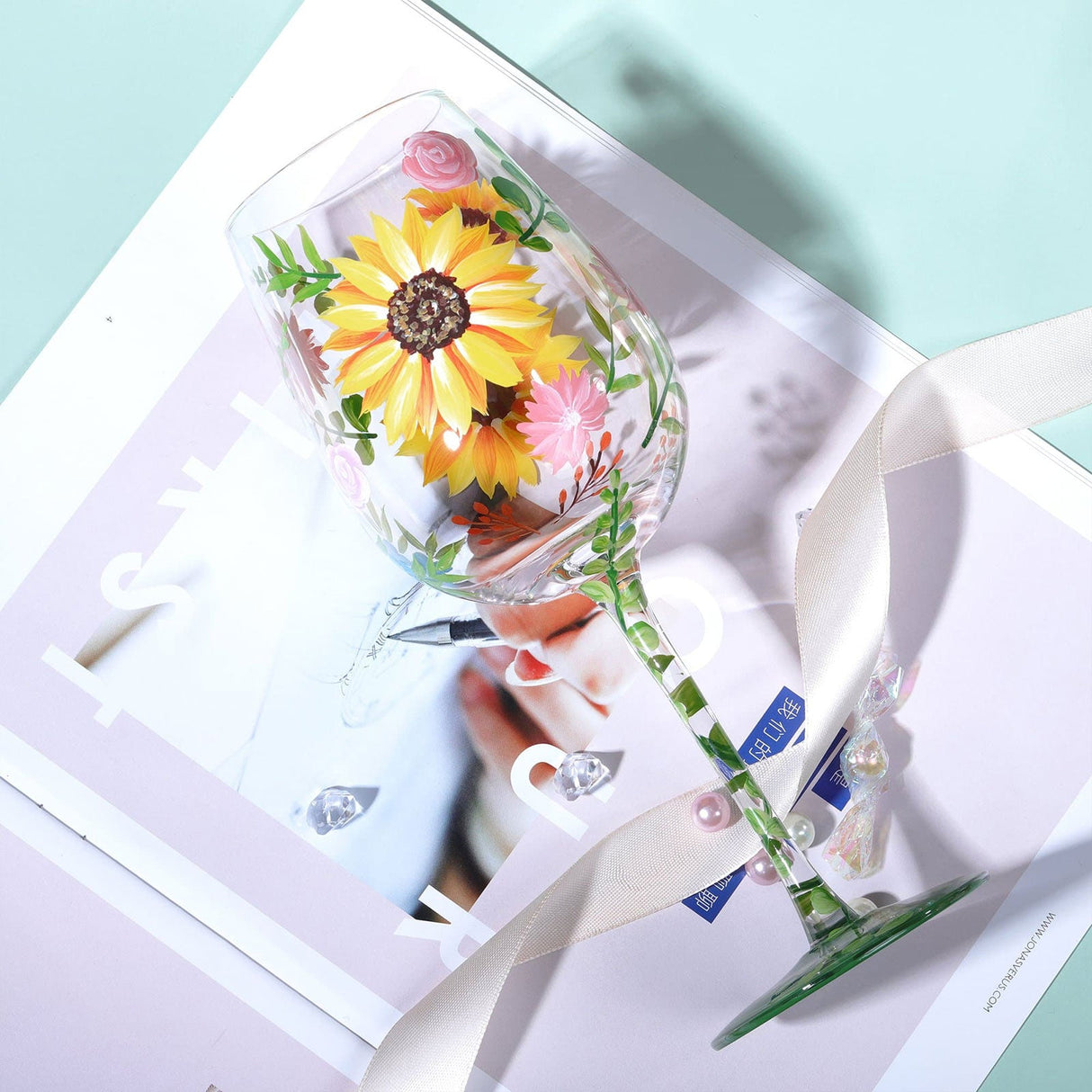 Hand-painted Watercolor Flowers Wine Glass