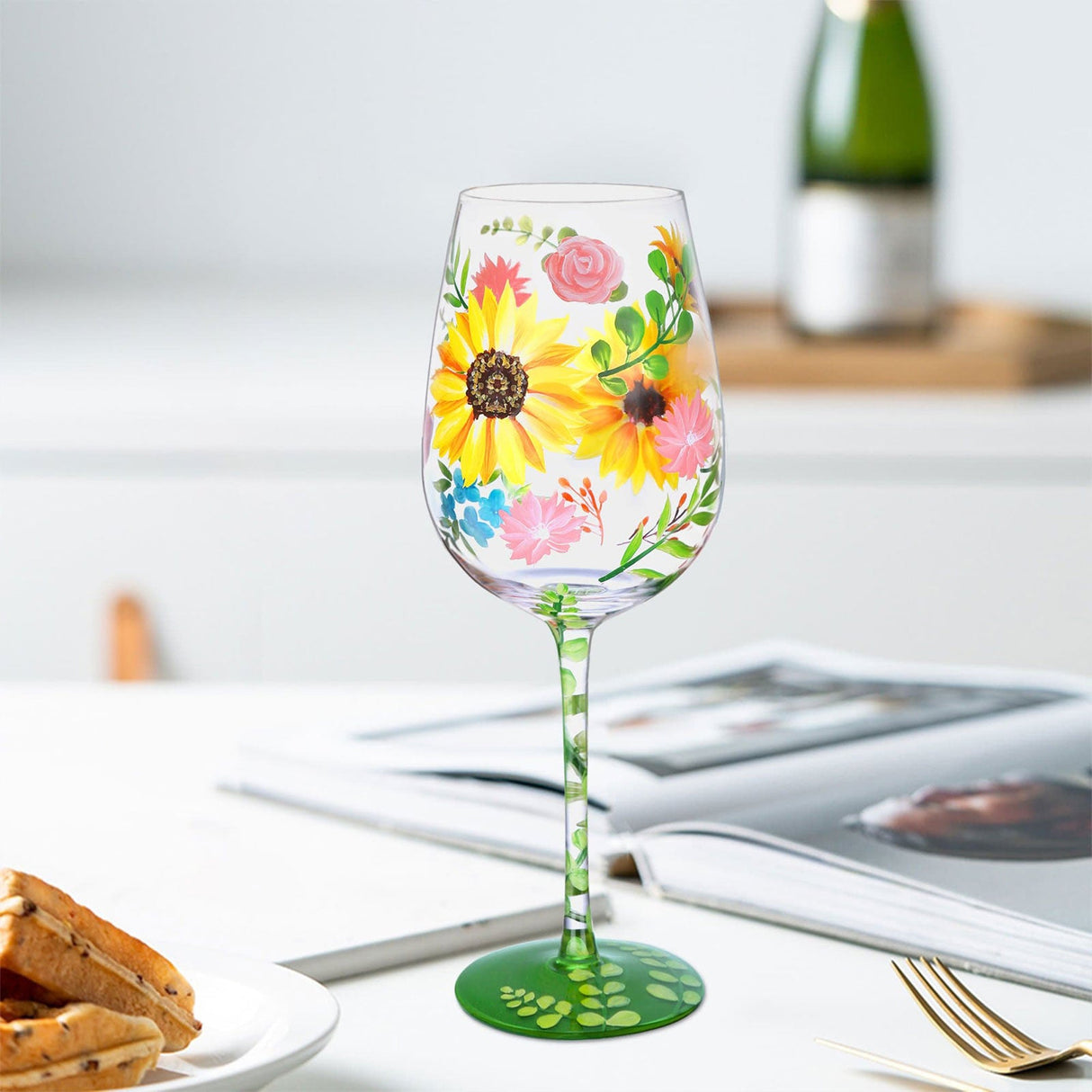 Hand-painted Watercolor Flowers Wine Glass