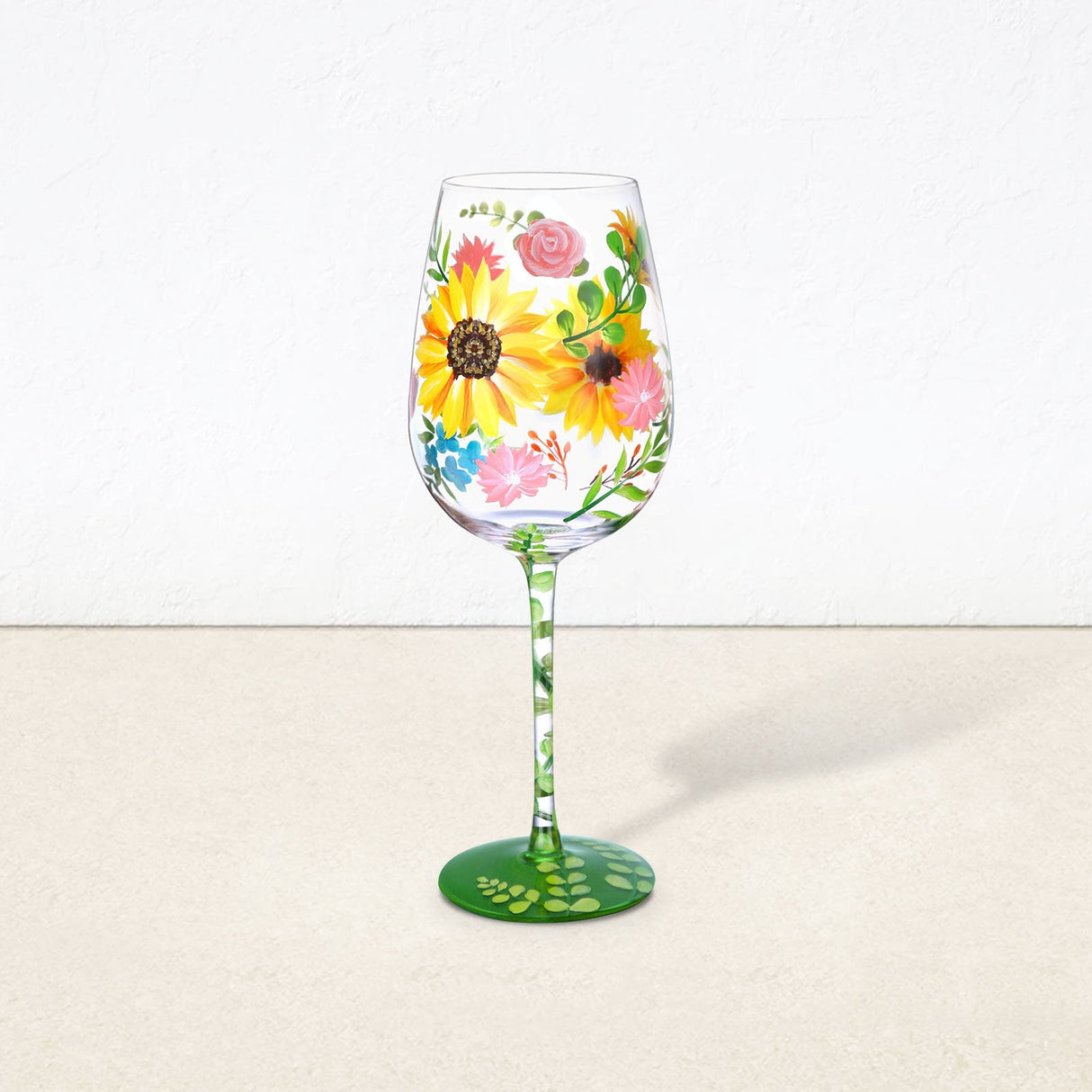 Hand-painted Watercolor Flowers Wine Glass