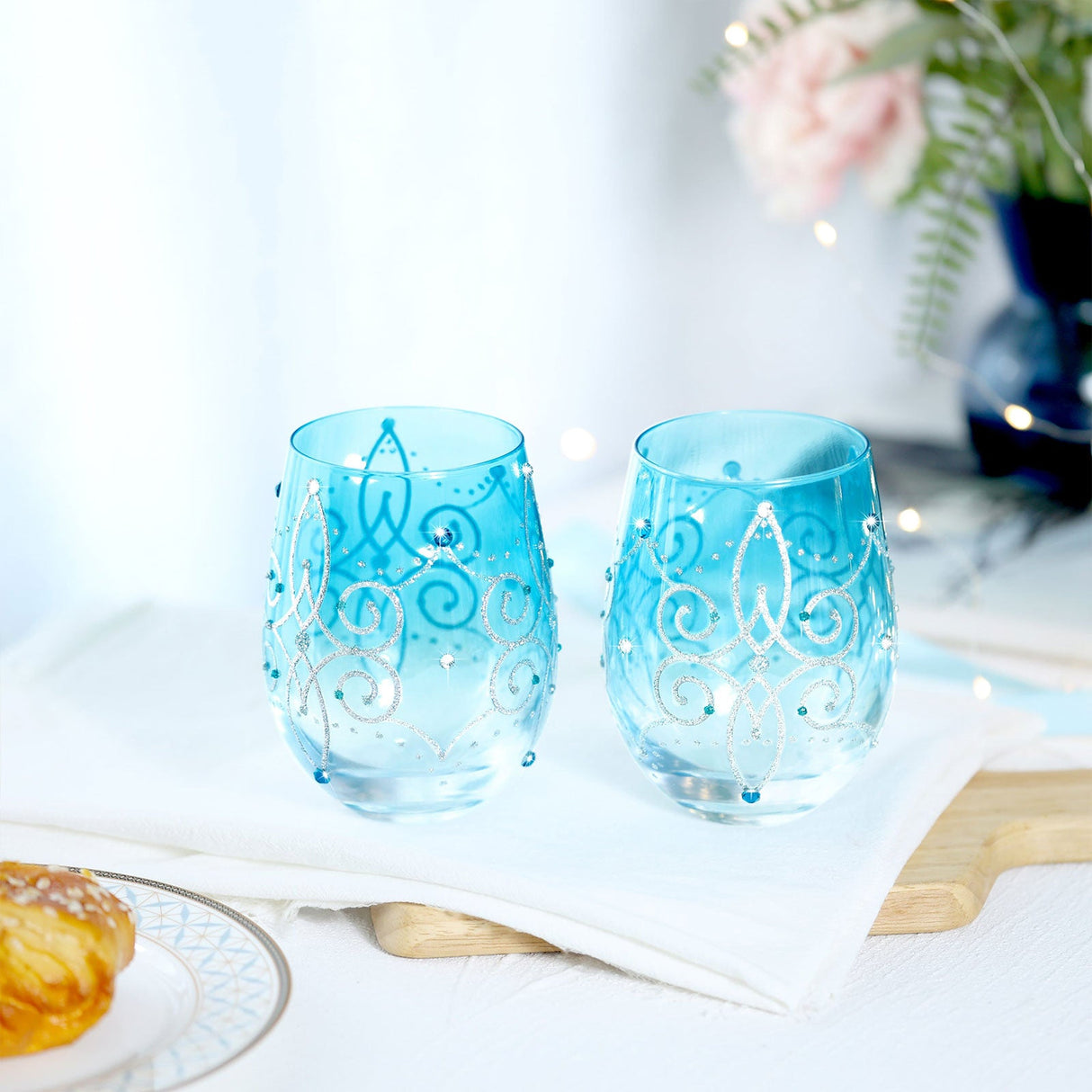 Blue Stemless Wine Tumblers Set