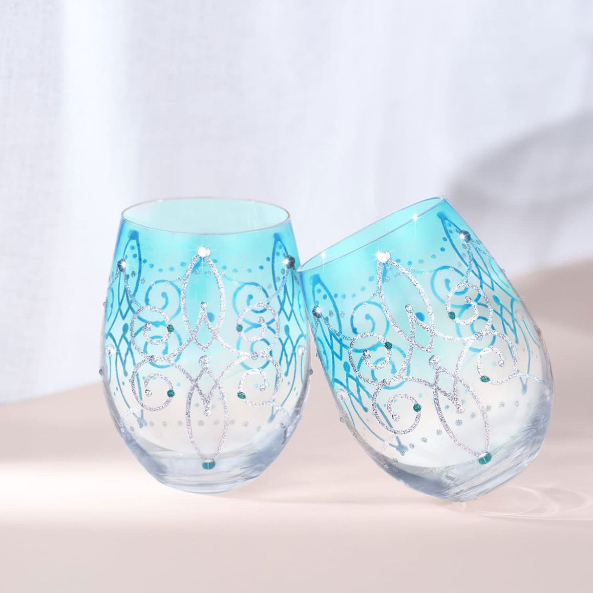 Blue Stemless Wine Tumblers Set