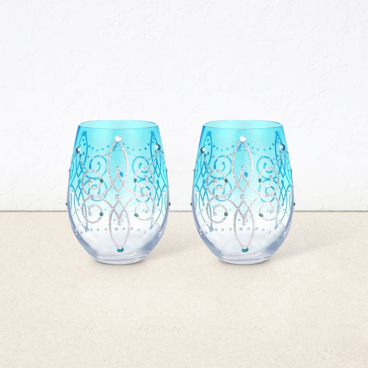 Blue Stemless Wine Tumblers Set