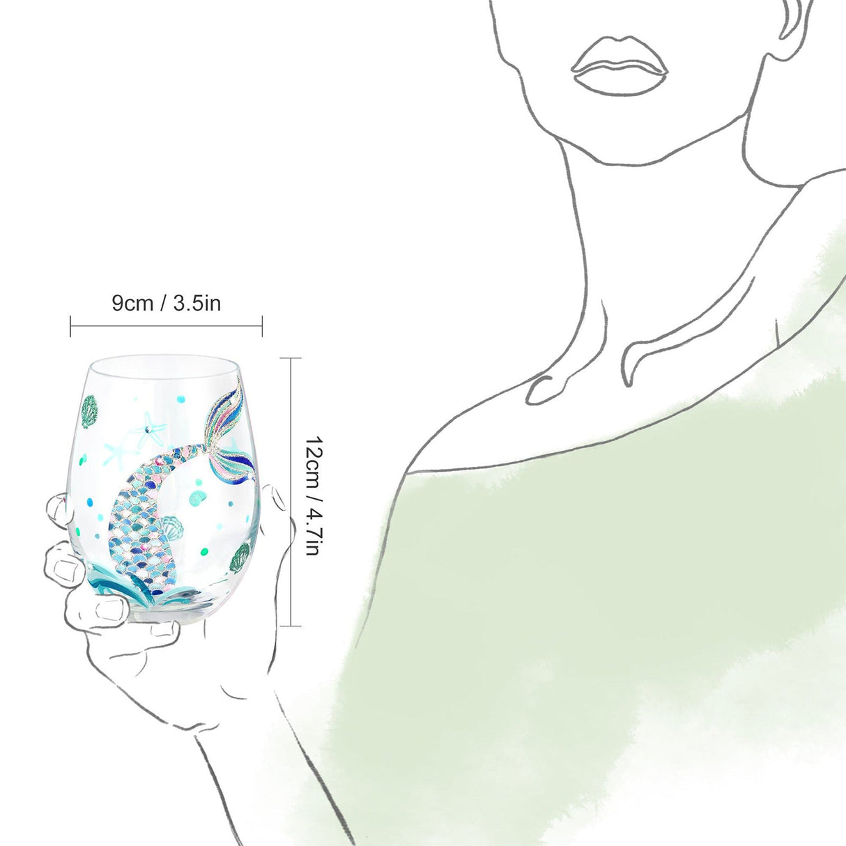 Mermaid Stemless Wine Glasses Set