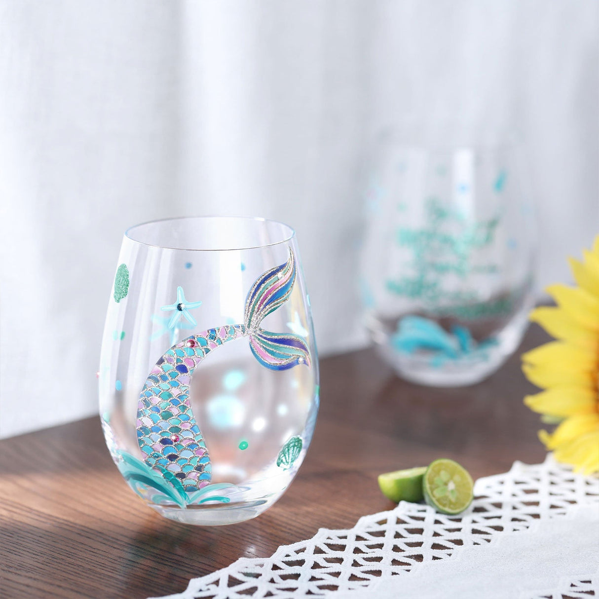 Mermaid Stemless Wine Glasses Set