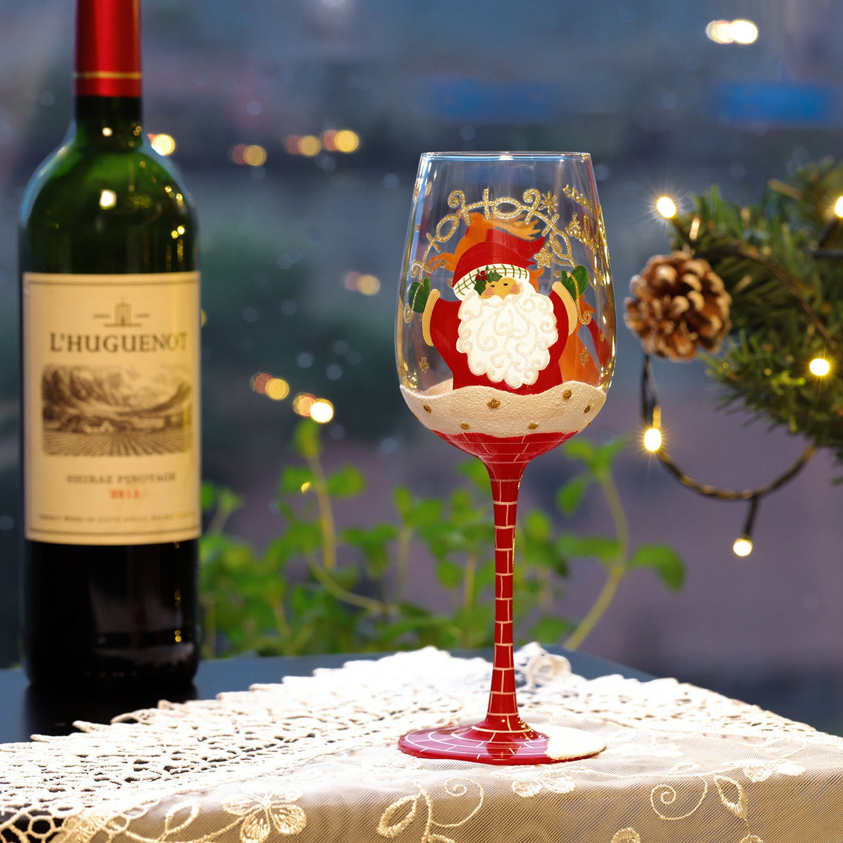Hand-painted Santa Claus Christmas Wine Glass