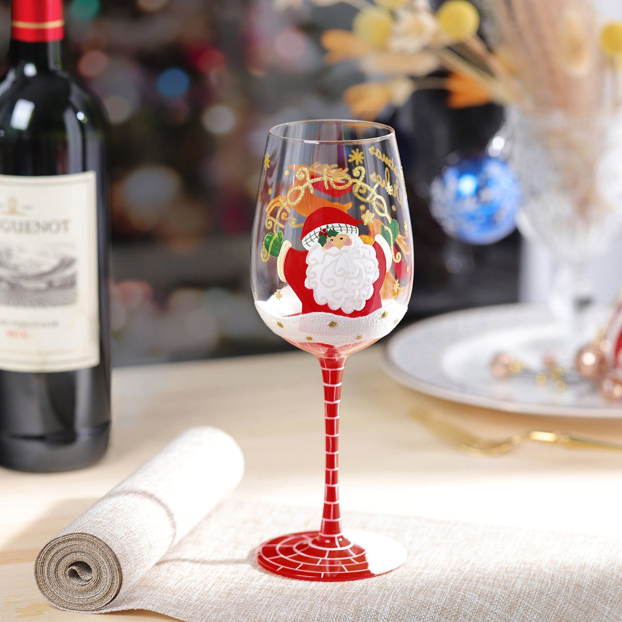 Hand-painted Santa Claus Christmas Wine Glass