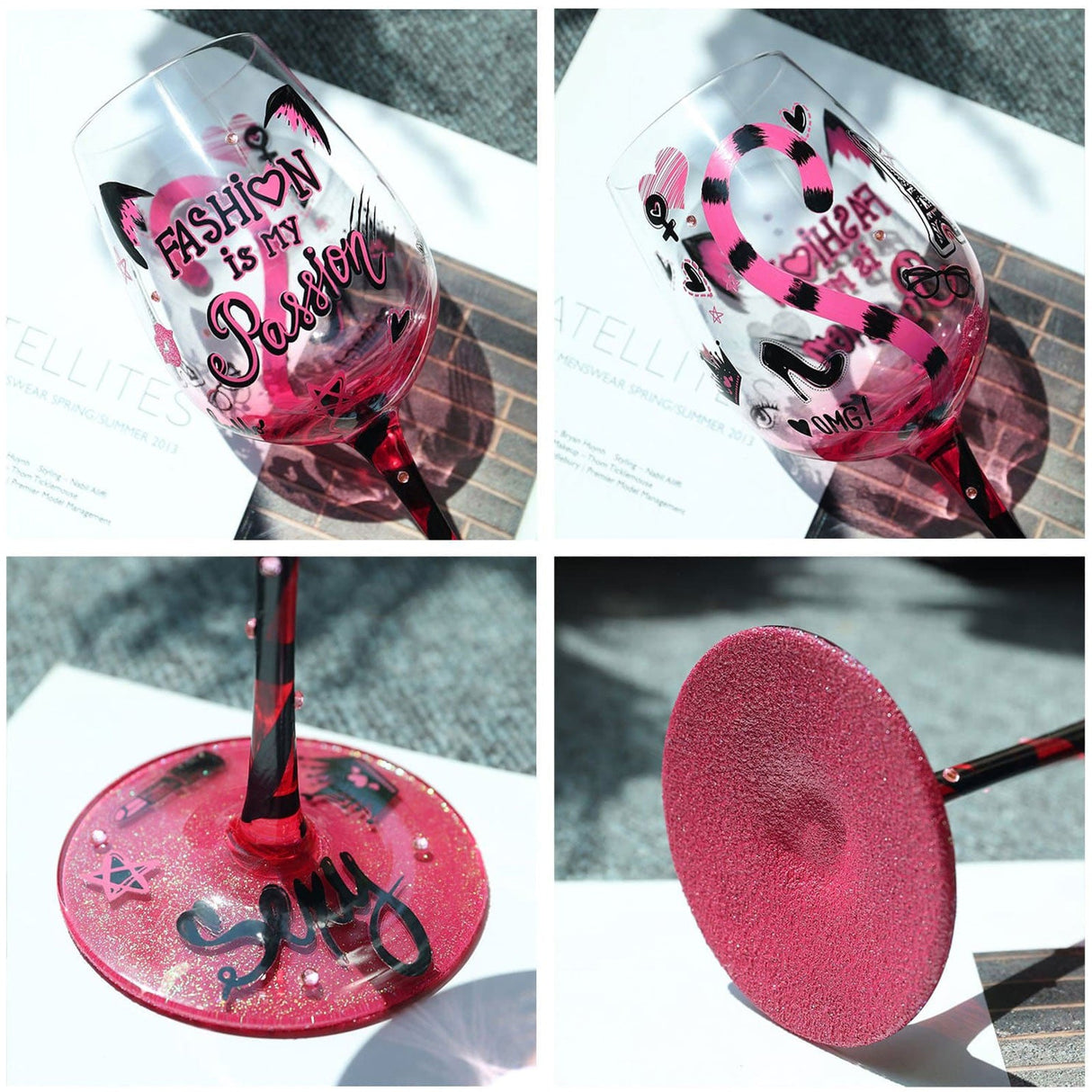 Hand-painted Cat Tail Wine Glass