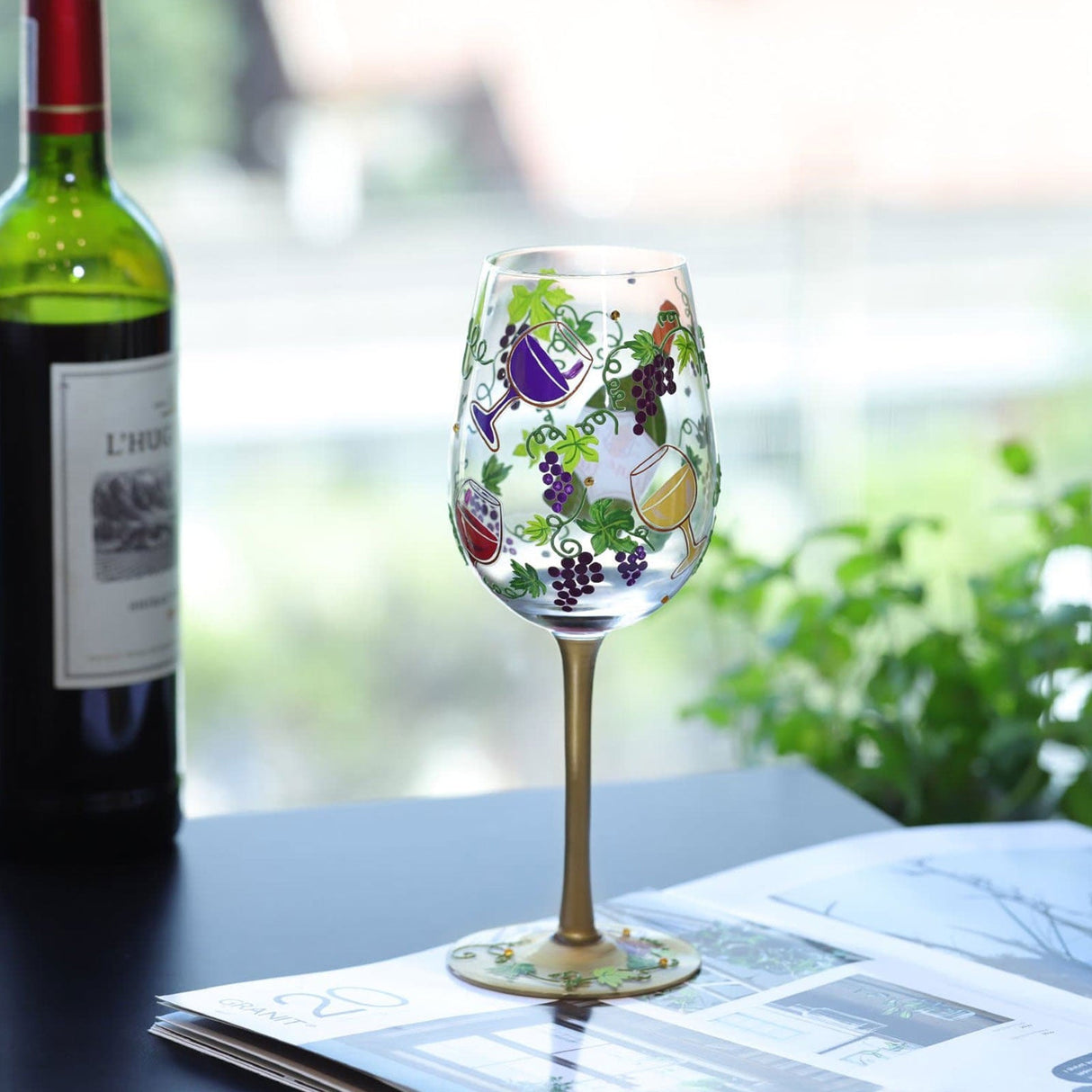 Hand-painted Grape Vine Wine Glass