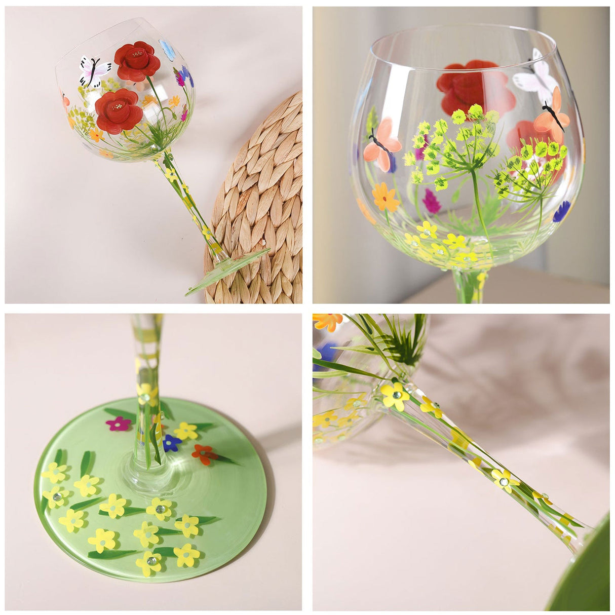 Hand-painted Flowers Balloon Glasses