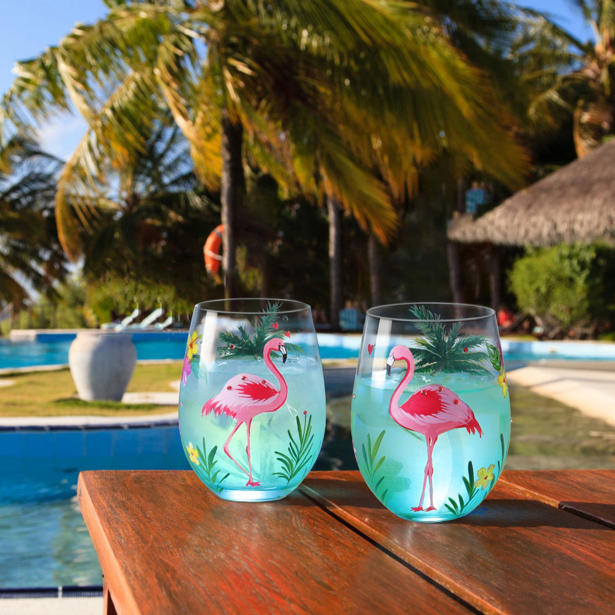 Flamingo Stemless Cocktail Glasses Set