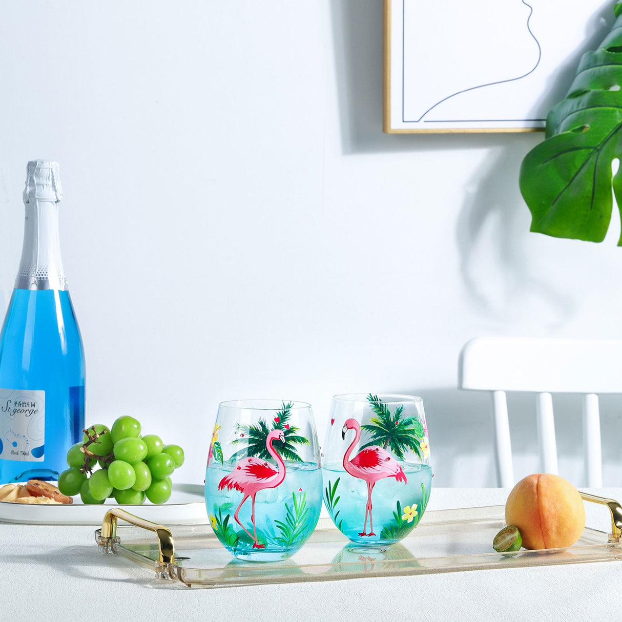 Flamingo Stemless Cocktail Glasses Set