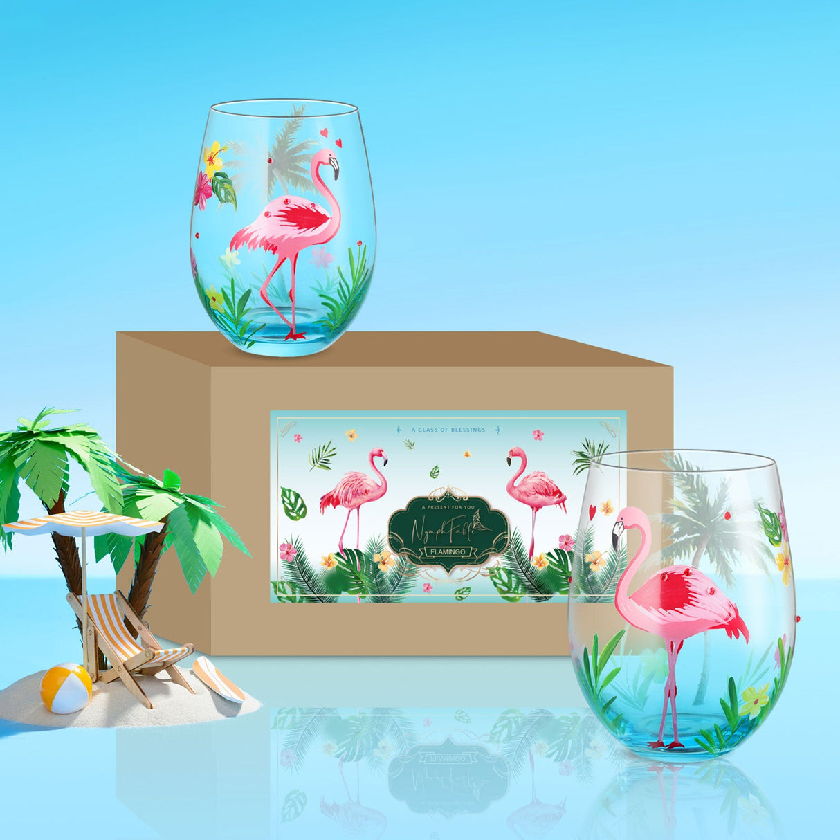 Flamingo Stemless Cocktail Glasses Set