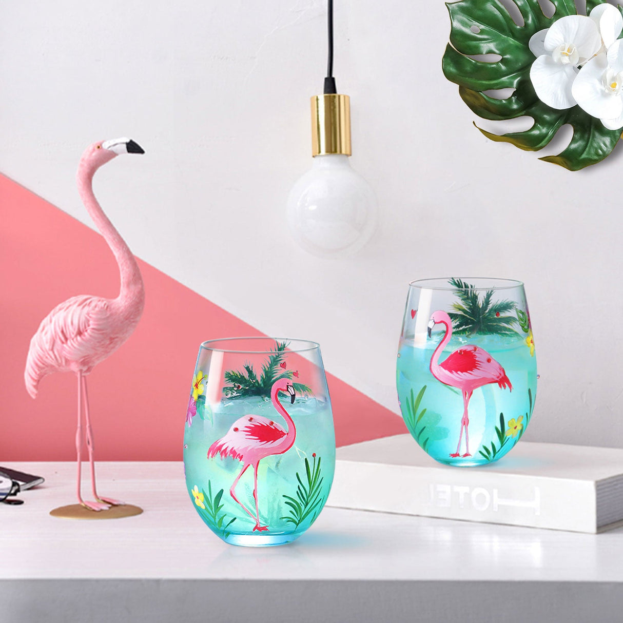 Flamingo Stemless Cocktail Glasses Set