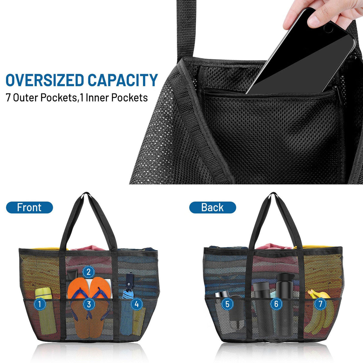 9 Pockets Mesh Beach Tote Bag
