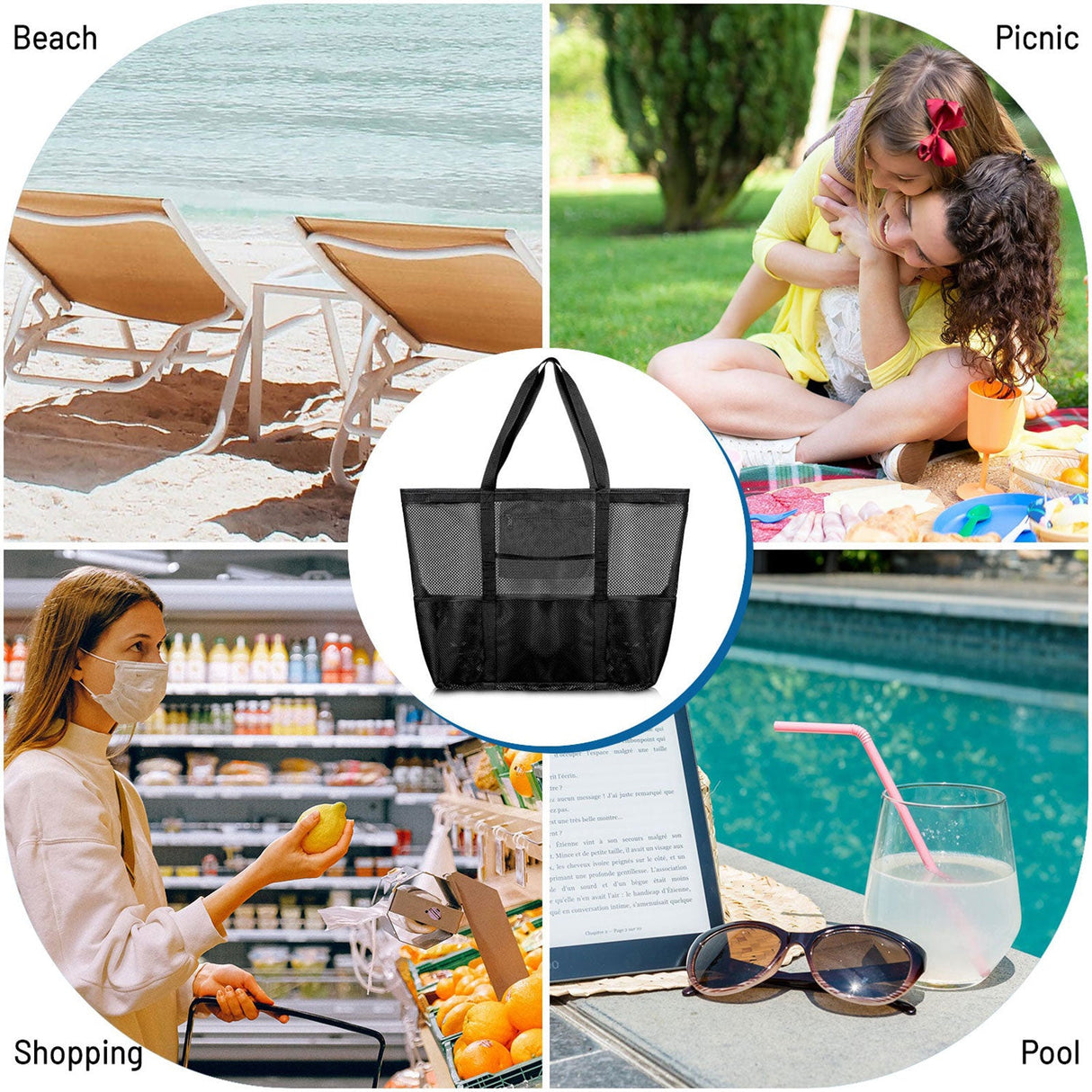 9 Pockets Mesh Beach Tote Bag