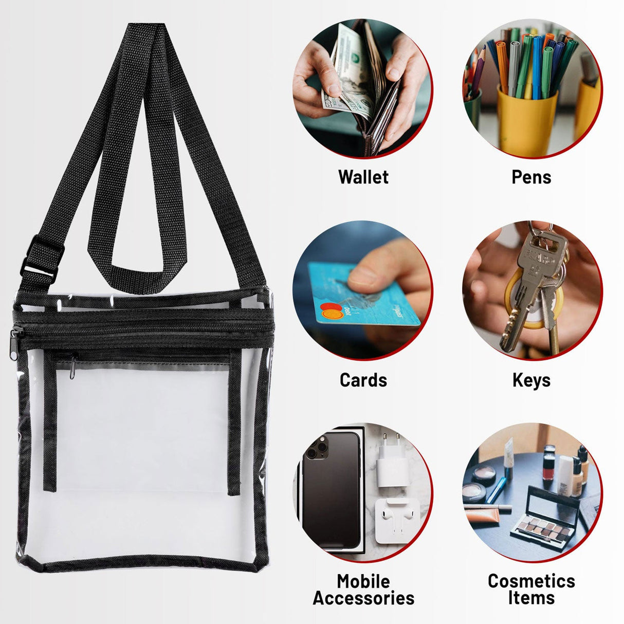 Clear Crossbody Bag with Inside Pocket