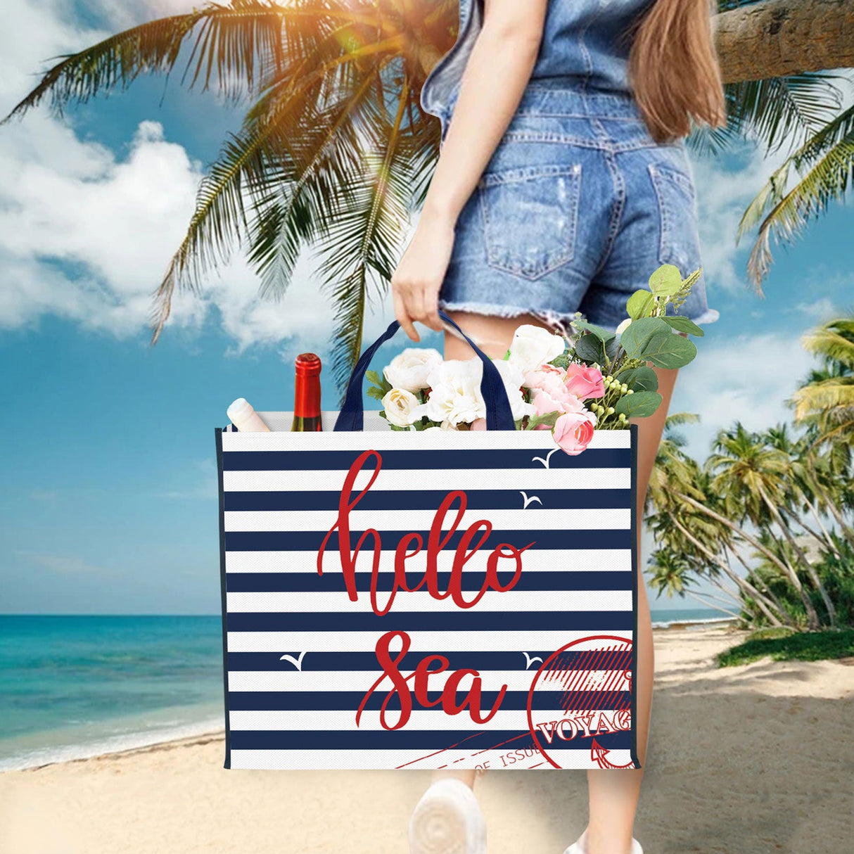Blue Stripe Tote Bags