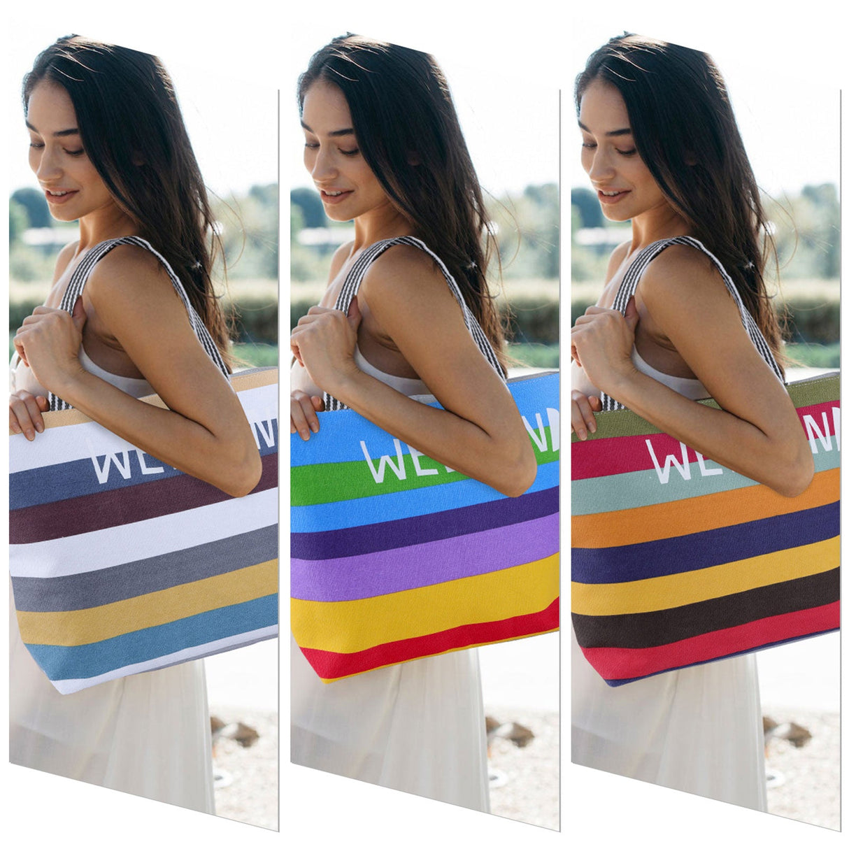 Stripe Canvas Beach Bag