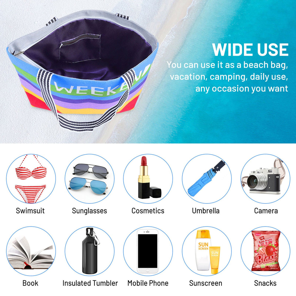 Stripe Canvas Beach Bag