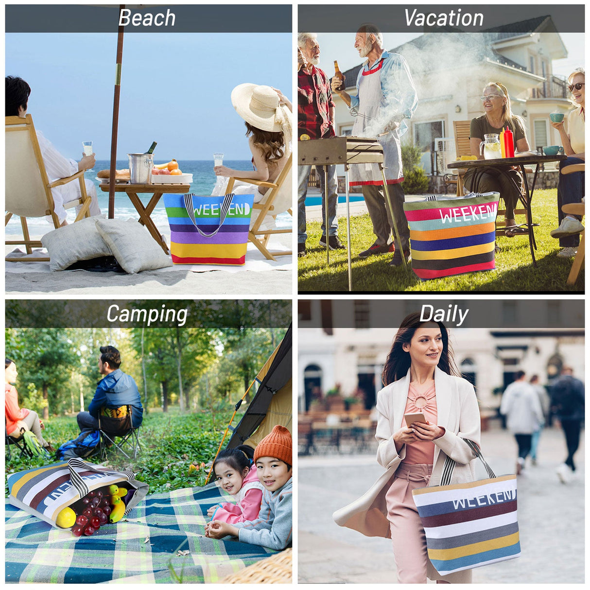 Stripe Canvas Beach Bag