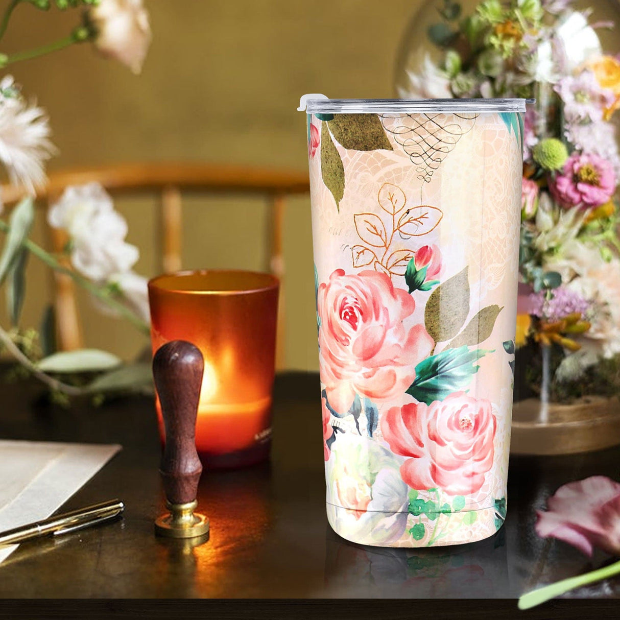 Pink Flower Insulated Tumbler
