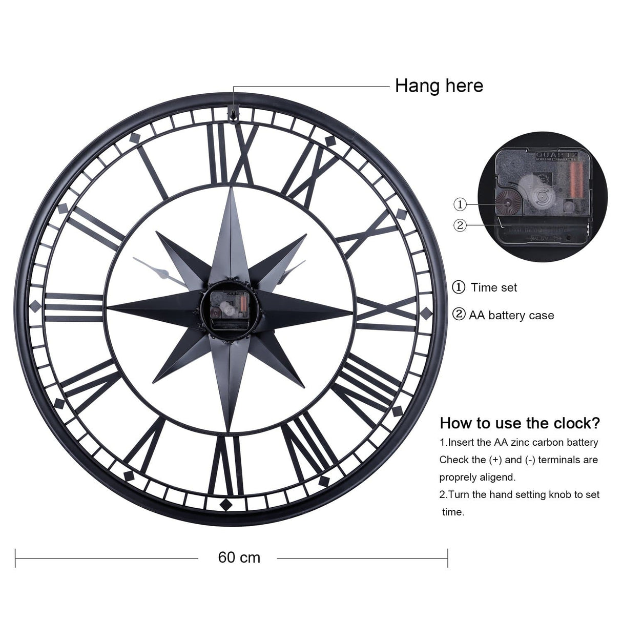 Large Skeleton Octagonal Star Wall Clock
