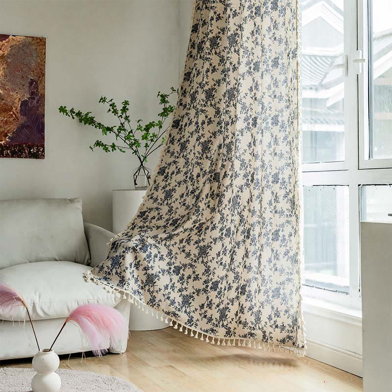 Blue Rose Tassel Light Filtering Curtain
