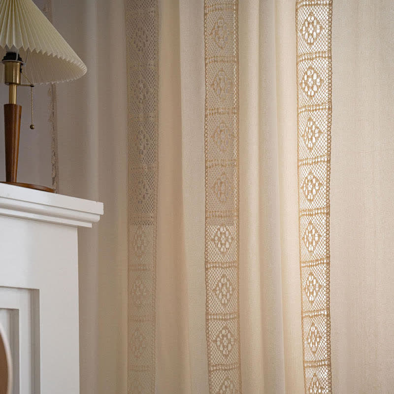 Beige Splicing Hollow-Out Light Filtering Curtain