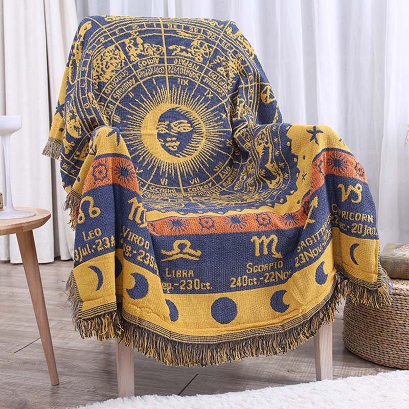 Bohemian Constellation Pattern Cotton Tassel Blanket