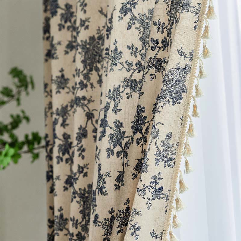 Blue Rose Tassel Light Filtering Curtain