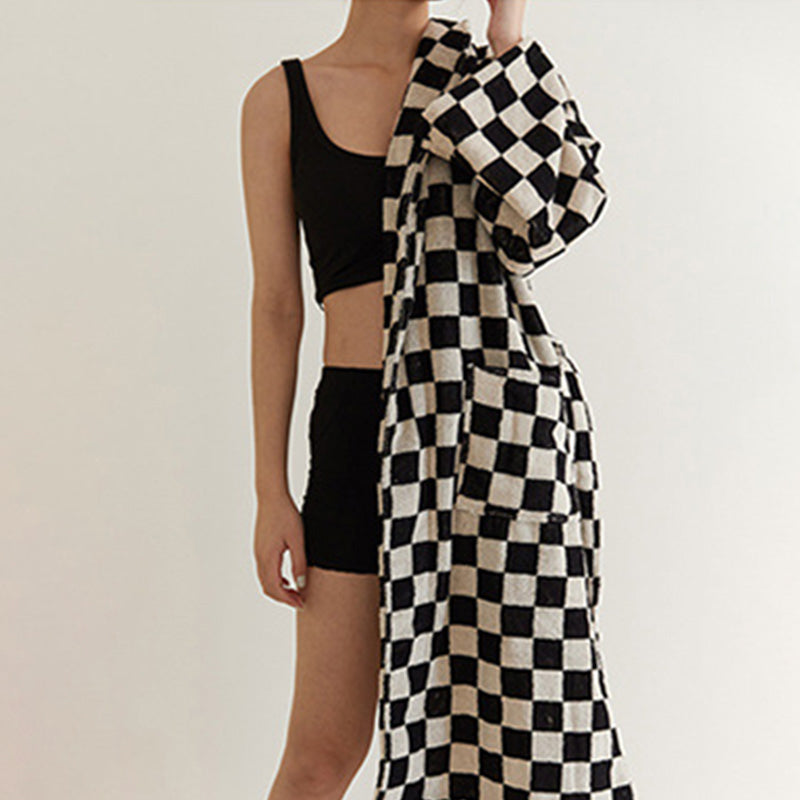 Black & White Checkerboard Cotton Bathrobe
