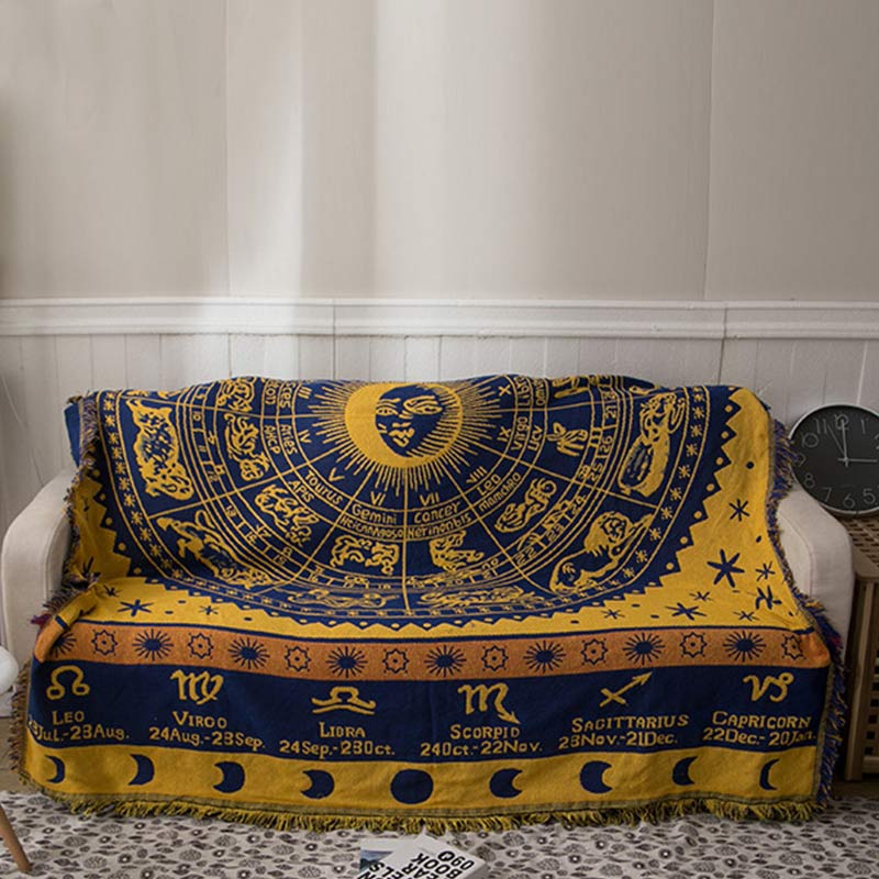 Bohemian Constellation Pattern Cotton Tassel Blanket
