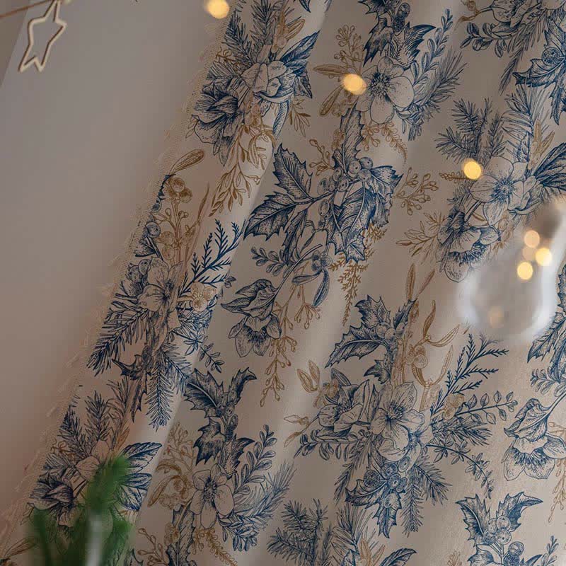Blue Flower Pine Light Filtering Curtain
