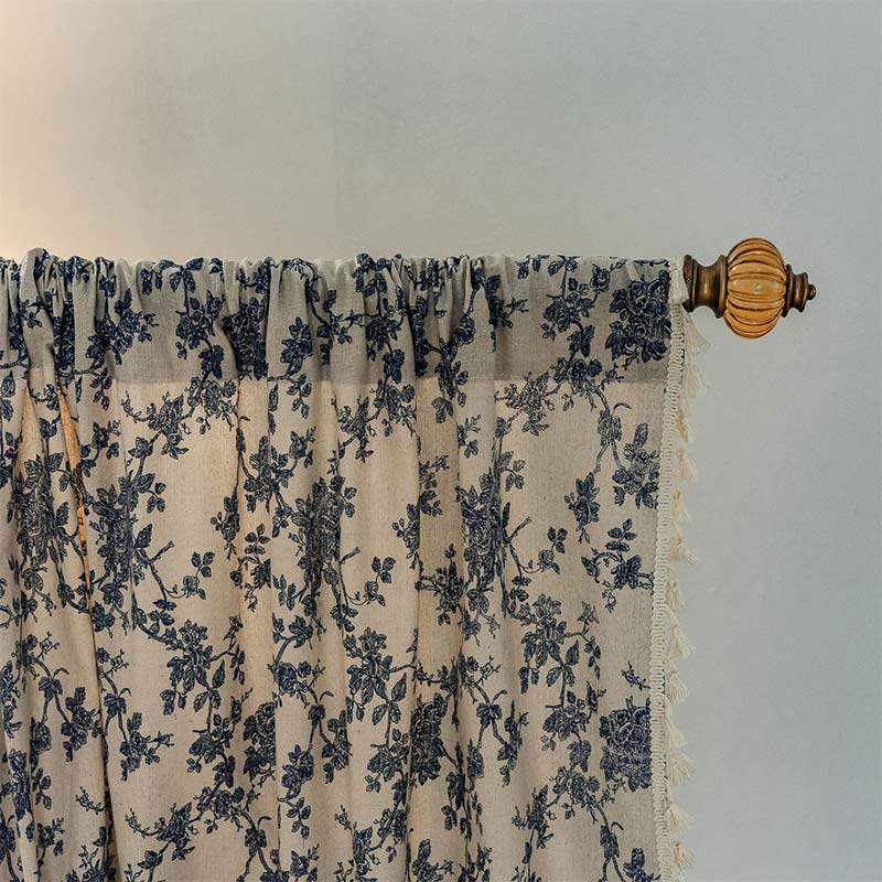 Blue Rose Tassel Light Filtering Curtain