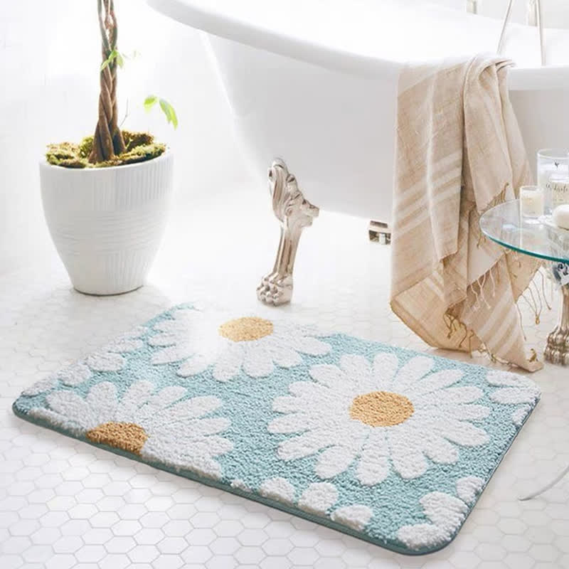Blue Daisy Pattern Non-Slip Door Rug