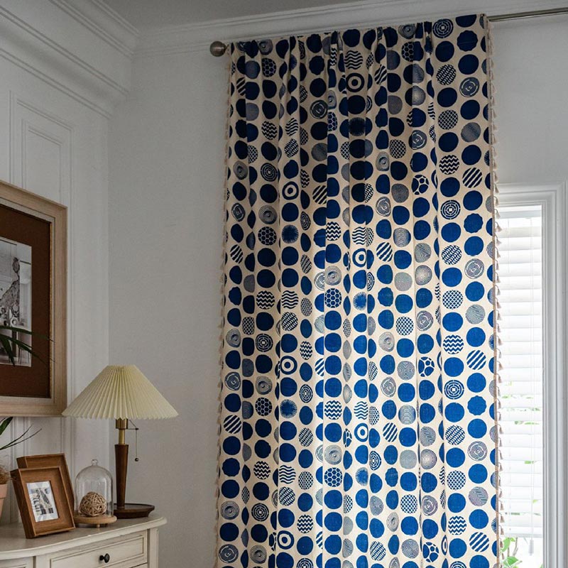 Blue Circle Pattern Light Filtering Curtain