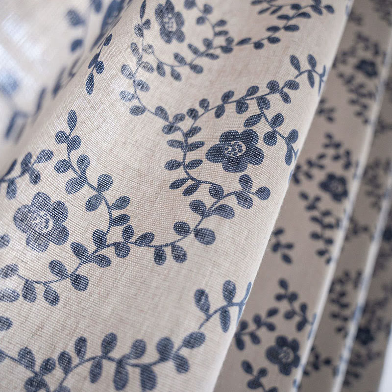 Blue Flower Lace Brim Light Filtering Curtain