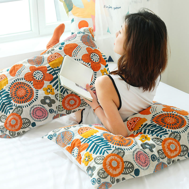 Bohemian Flower Cotton Reversible Pillow Towel (2PCS)