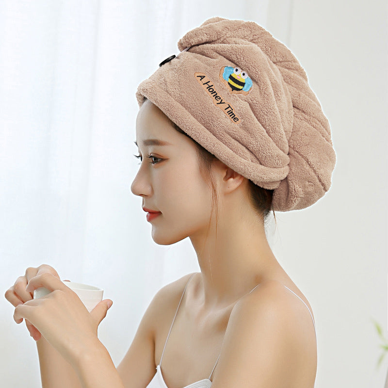 Bee Pattern Button Hair Drying Towel