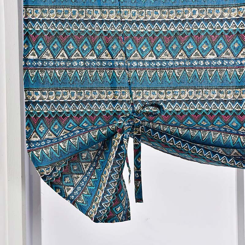 Blue Pattern Tier Curtain with Fixed Rope