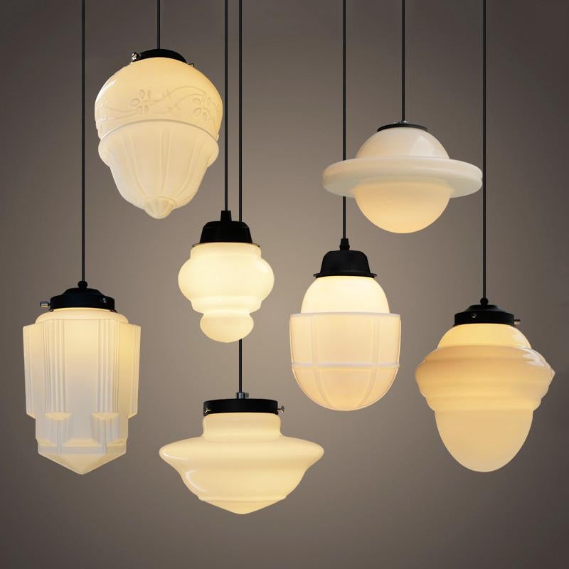 Art Deco Milk Glass Pendant Light