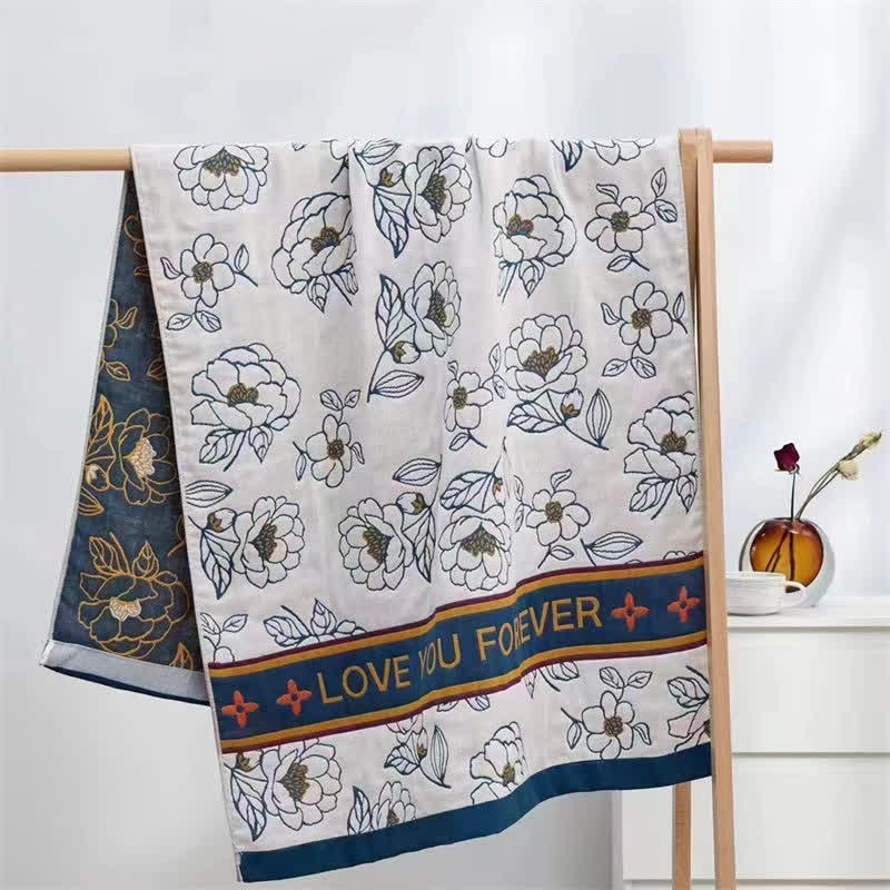 "LOVE YOU FOREVER" Flower Bath Towel