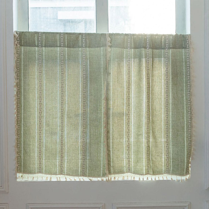 Beige Tassel Flax Tier Curtain