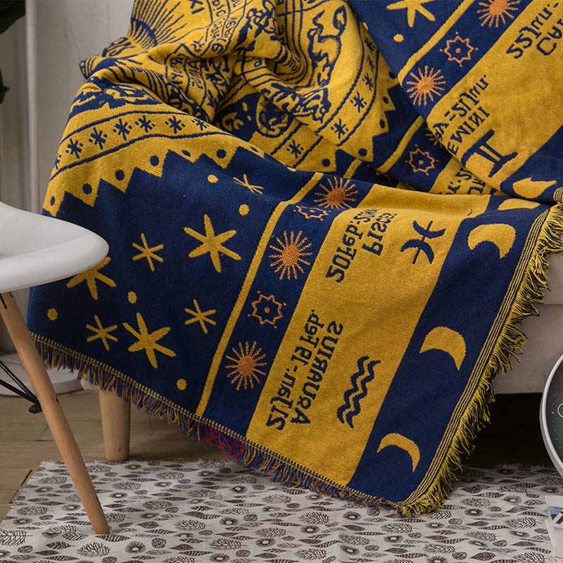 Bohemian Constellation Pattern Cotton Tassel Blanket